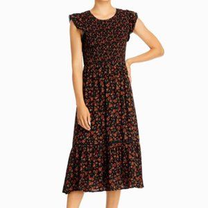 Lost + Wander Black/Orange Floral Midi Dress Size Medium